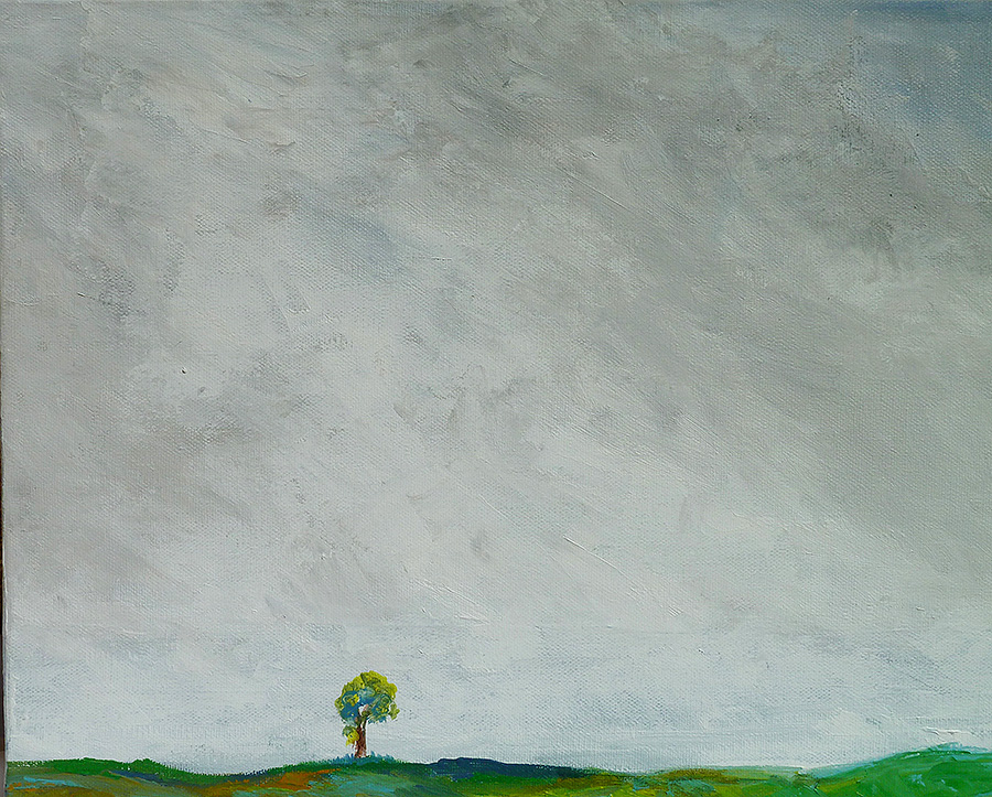 The Waiting Tree In The Golan Heights Painting by Israeli Artist Ednah Schwartz