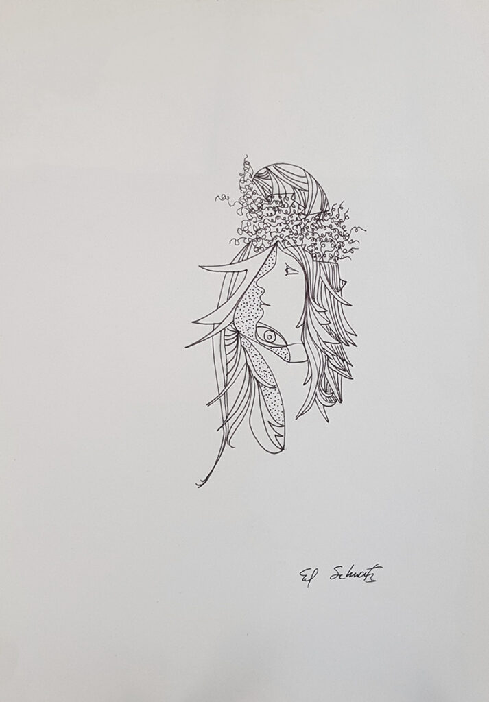 Controlling My Thoughts Ink Sketch Art By Israeli Artist Ednah Sarah Schwartz