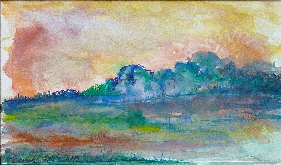 Southern Hula Valley Water Color Painting by Israeli Artist Ednah Schwartz