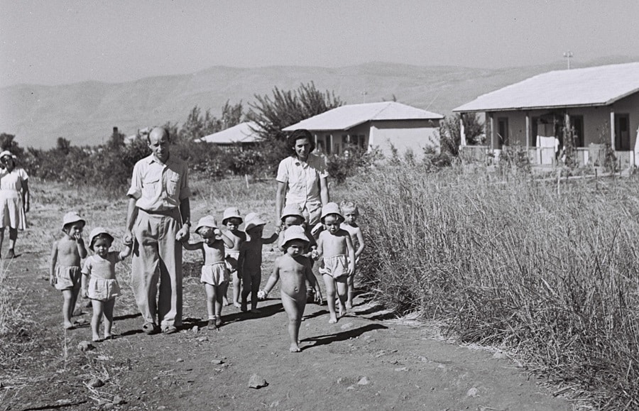 Children Out For A Walk In Kibbutz Dan in The Upper Galilee Of Israel