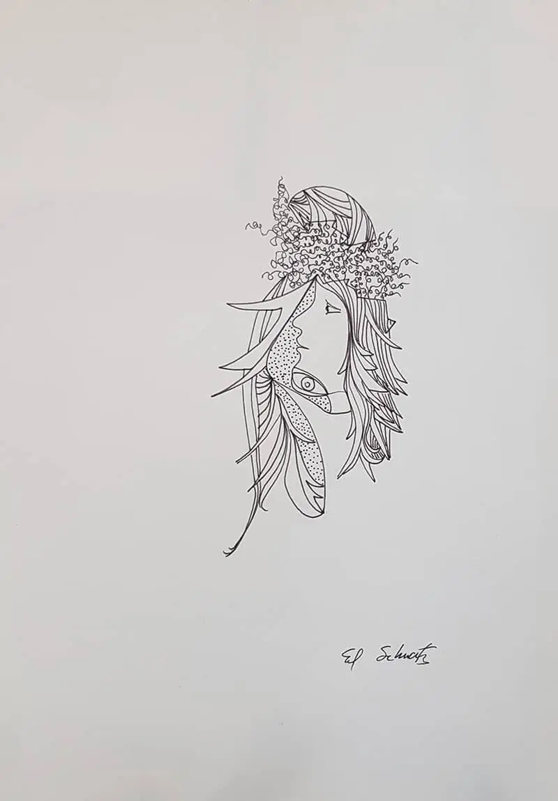 Controlling My Thoughts Self Ink Sketch Art By Israeli Artist Ednah Sarah Schwartz
