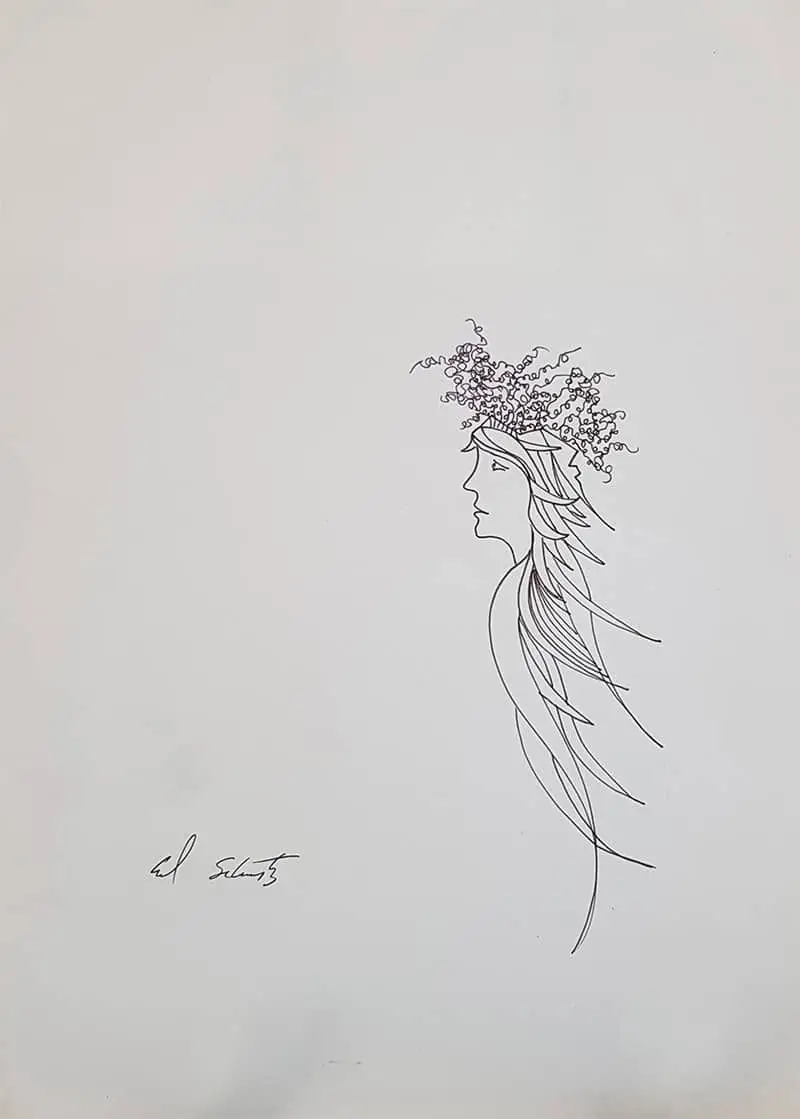 Erupting Thoughts Self Ink Sketch By Israeli Artist Ednah Sarah Schwartz