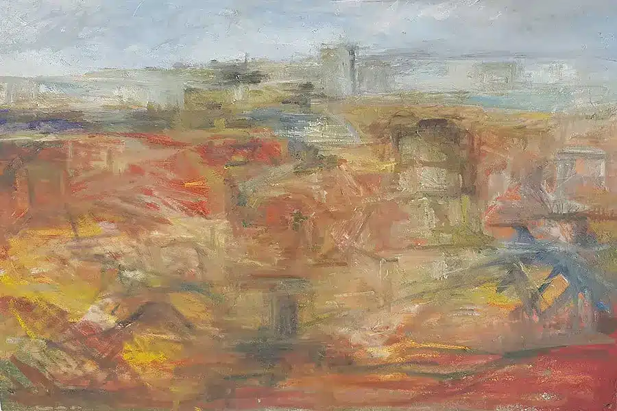 Painting Of The Good Fence in Metula Israel By Israeli Artist Ednah Sarah Schwartz