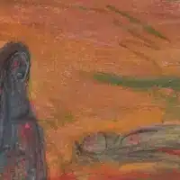 Standing Over The Dead Syrian Civil War - painting by Jewish Israeli Artist Ednah Schwartz